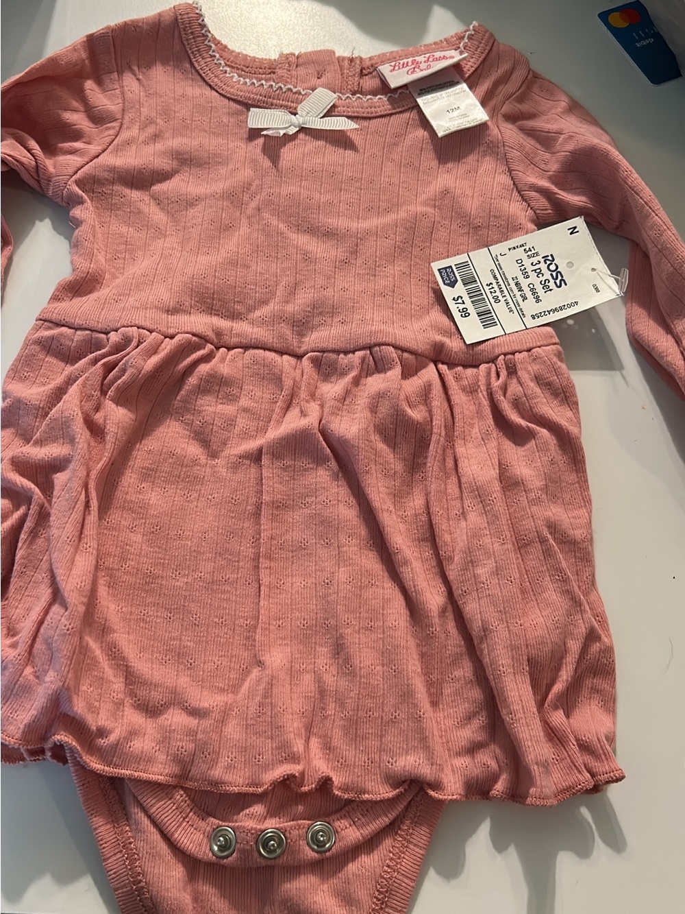 Little Lass Rose Pink Ribbed Long-Sleeve Dress Bodysuit